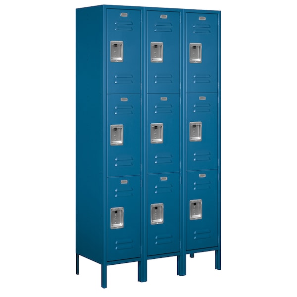Wardrobe Locker, 45" W, 15" D, 78" H, (3) Wide, (9) Openings, Blue